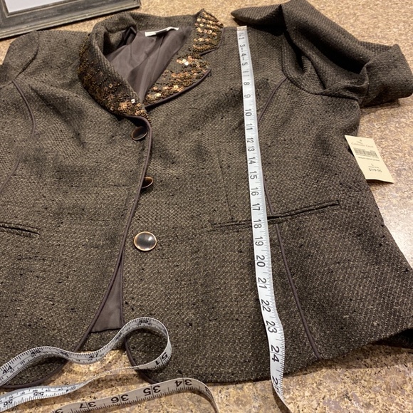 NWT Coldwater Creek Brown Lined Sequin Detail Misses Jacket L 14-16 - Picture 12 of 15